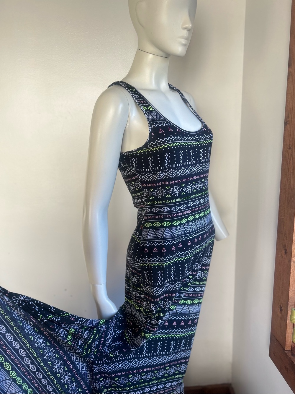 bongo L Women’s Navy Tribal Print Tank Maxi Dress